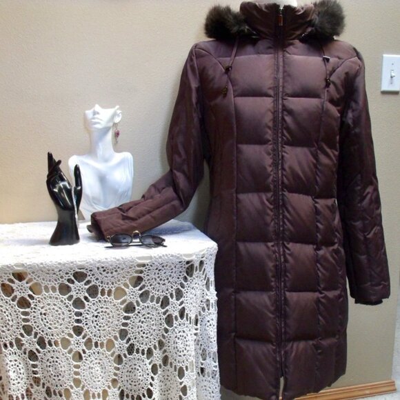 MICHAEL by Michael Kors Long Down Puffer Jacket Faux Fur Hood Sz LG - Picture 6 of 15